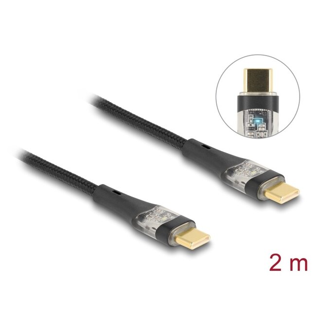 Delock USB 2.0 Data and Fast Charging Cable USB Type-C™ male to male transparent PD 3.0 100 W 2 m