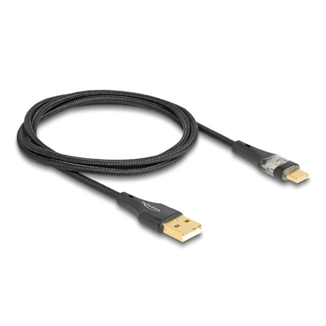 Delock USB 2.0 Cable Type-A male to USB Type-C™ male with Fast Charging 60 W transparent 1 m