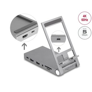 DeLOCK Delock Tablet und Notebook Dockingstation 4K mit integrierter Halterung - HDMI / USB / Hub / SD / Micro SD / PD 3.0 - foldable