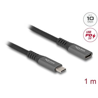 DeLOCK Delock USB 10 Gbps Extension Cable USB Type-C™ male to female PD 3.0 100 W 1 m grey metal