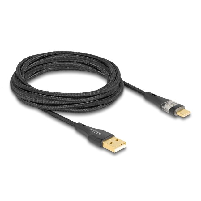 Delock USB 2.0 Cable Type-A male to USB Type-C™ male with Fast Charging 60 W transparent 3 m