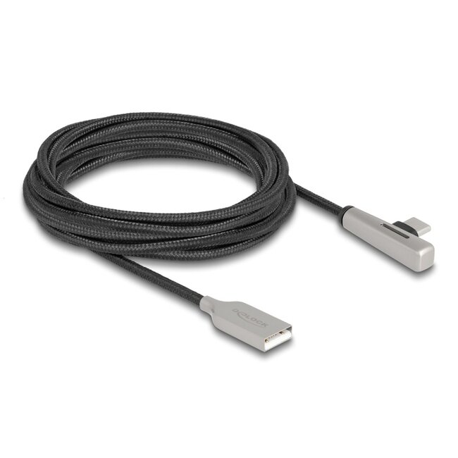 Delock USB 2.0 Cable Type-A male to USB Type-C™ male angled with LED and Fast Charging 60 W 3 m