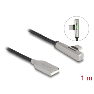 DeLOCK Delock USB 2.0 Cable Type-A male to USB Type-C™ male angled with LED and Fast Charging 60 W 1 m