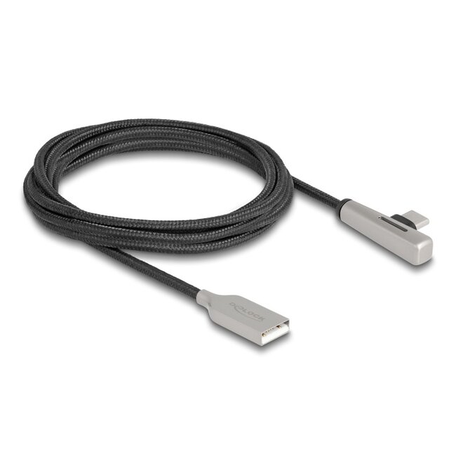 Delock USB 2.0 Cable Type-A male to USB Type-C™ male angled with LED and Fast Charging 60 W 2 m