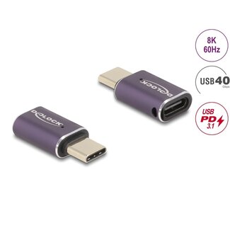 DeLOCK Delock USB Adapter 40 Gbps USB Type-C™ PD 3.1 240 W male to female port saver 8K 60 Hz metal