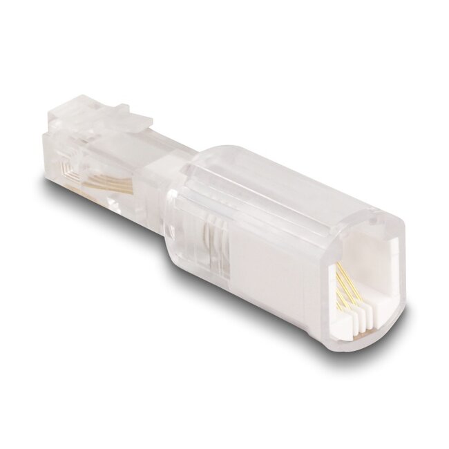Delock Telephone Cable Anti-Twist Adapter RJ10 plug to RJ10 jack transparent / white