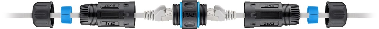 Goobay Cat6a Waterdichte Kabelconnector - STP - IP68 - Voor kabel met connector - Zwart/Blauw