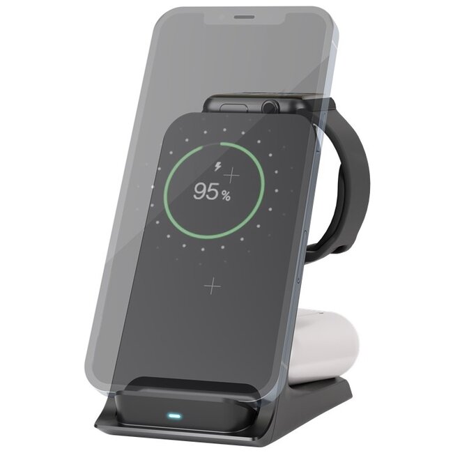 Goobay 3in1 Wireless Charger, Qi-compatible, Black