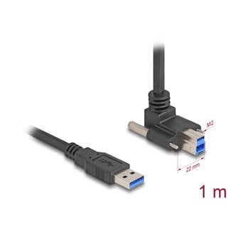 DeLOCK Delock USB 5 Gbps Cable USB Type-A male straight to USB Type-B male with screw distance 22 mm 90° upwards angled 1 m black