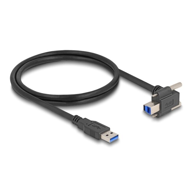 Delock USB 5 Gbps Cable USB Type-A male straight to USB Type-B male with screw distance 22 mm 90° upwards angled 1 m black
