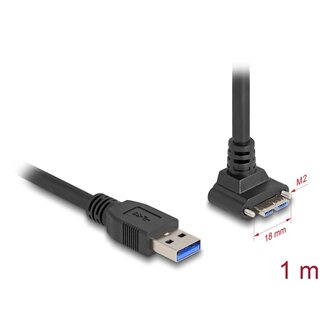 DeLOCK Delock USB 5 Gbps Cable USB Type-A male straight to USB Micro-B male with screw distance 18 mm 90° upwards angled 1 m black