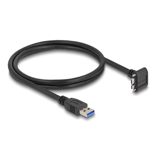 Delock USB 5 Gbps Cable USB Type-A male straight to USB Micro-B male with screw distance 18 mm 90° upwards angled 1 m black