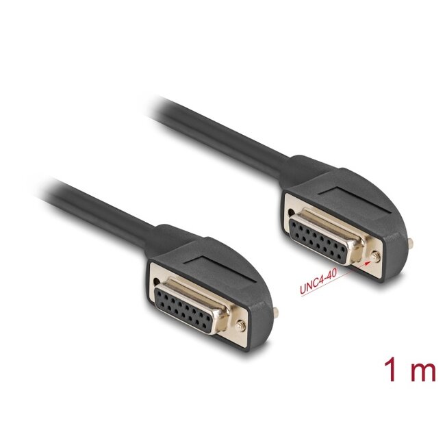 Delock Serial Cable D-Sub 15 female with screw 90° right angled to D-Sub 15 female with screw 90° right angled 1 m black