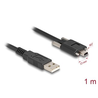 DeLOCK Delock USB 2.0 Cable Type-A male to Type Mini-B male with screw distance 13 mm 1 m black