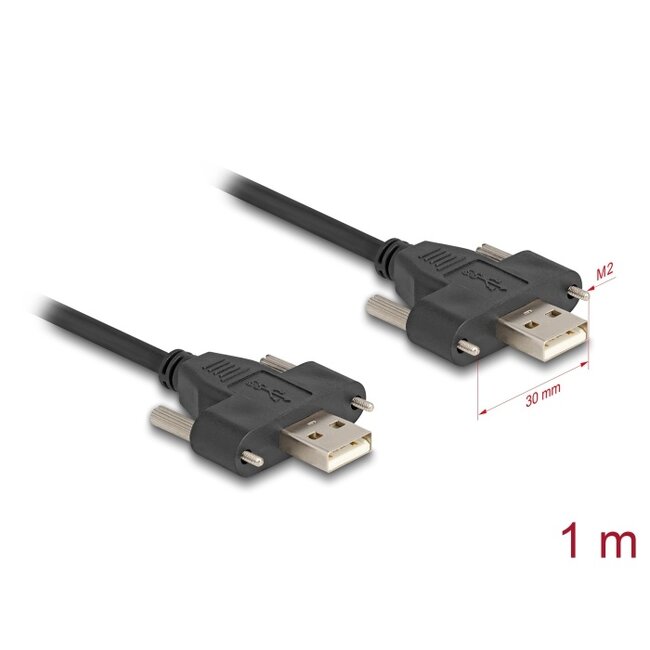 Delock USB 2.0 Cable Type-A male to male with screw distance 30 mm 1 m black