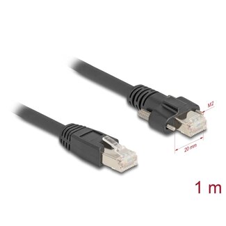 DeLOCK Delock Cable RJ45 plug to RJ45 plug with screw distance 20 mm for GigE Camera Cat.6A S/FTP 1 m black