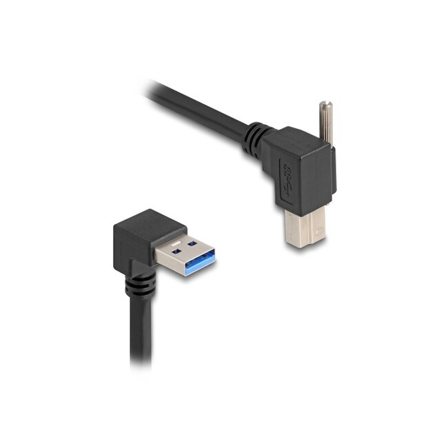 Delock USB 5 Gbps Cable USB Type-A male 90° downwards angled to USB Type-B male with screw 90° right angled 1 m black