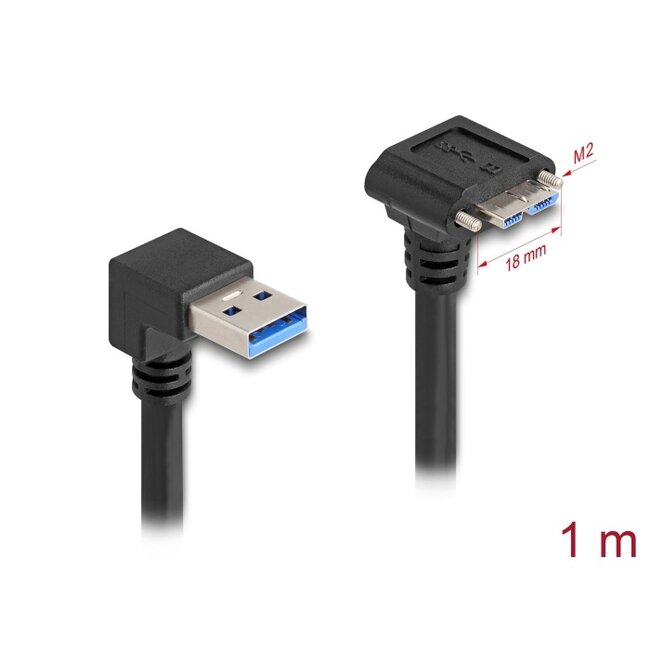 Delock USB 5 Gbps Cable USB Type-A male 90° downwards angled to USB Micro-B male with screw distance 18 mm 90° downwards angled 1 m black
