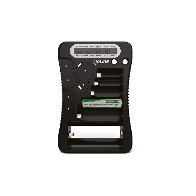 InLine® battery tester with LCD display, for round and button cell batteries