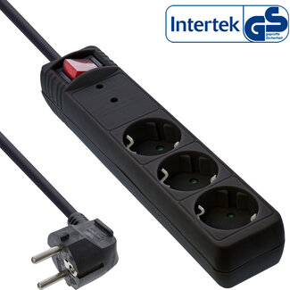 InLine® InLine® Power Strip 3 Port with protection 3x Type F German with switch black 1.5m