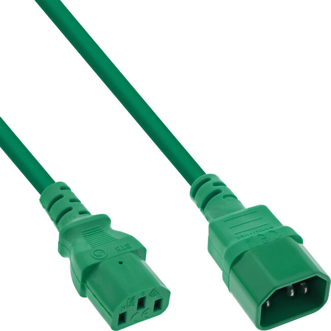 InLine® Power cable extension, C13 to C14, green, 1.5m