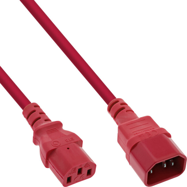 InLine® Power cable extension, C13 to C14, red, 0.75m