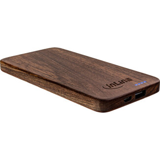 InLine® InLine® USB PowerBank 5.000mAh “woodplate“ with LED Display real walnut wood