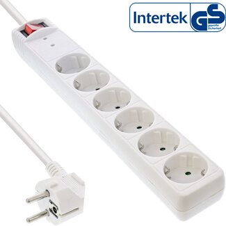 InLine® InLine® Power Strip 6 Port 6x Type F German with OC and child protection and switch white 1.5m