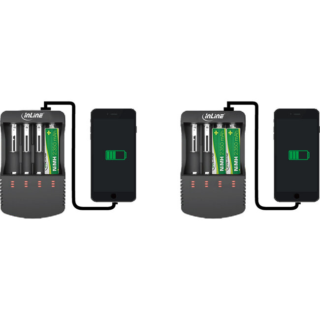 InLine® Charger for Lithium and NiCd+NiMH batteries, with Powerbank function