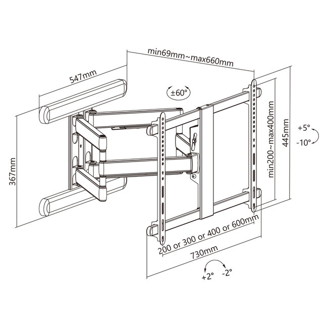 InLine® Premium Aluminium Wall Mount, for Flat TV (37-80"),  max. 70kg, white