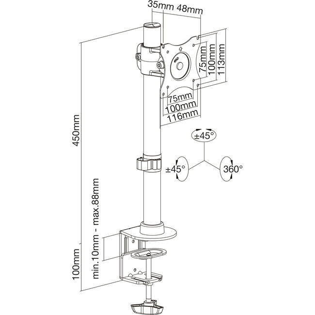 InLine® Desk Bracket for TV / LED / TFT Display up to 69cm 27" max. 8kg black