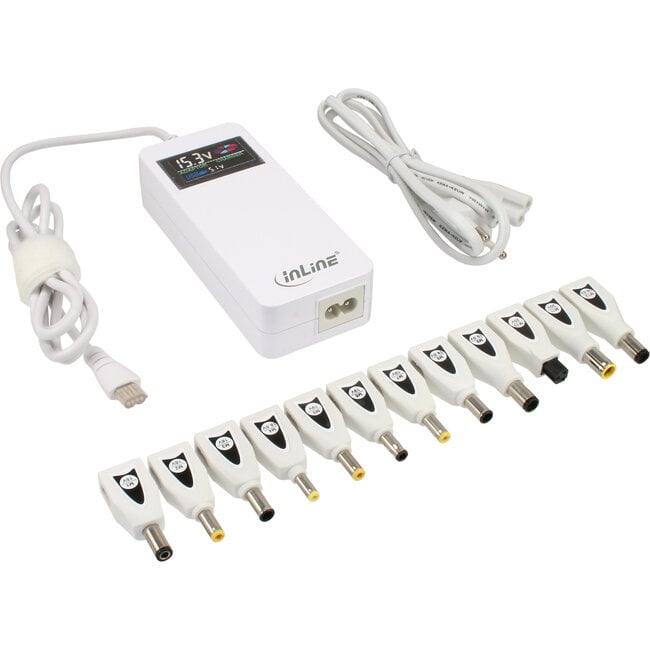 InLine® Power Supply Notebook Adapter 90W USB 100-240V white incl. 12 tips