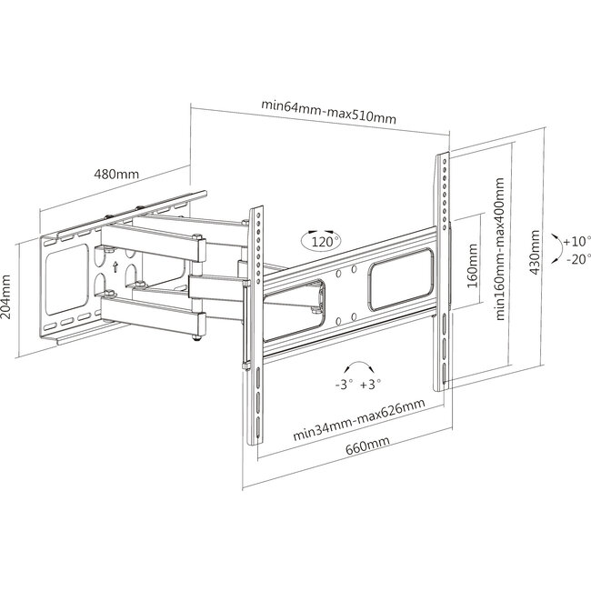 InLine® Wall Bracket for Display 94-178cm 37-70" max. 50kg