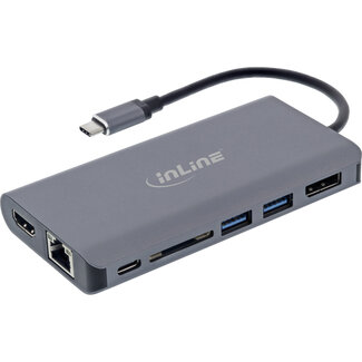 InLine® InLine® 7-in-1 USB Typ-C Dockingstation, HDMI, DisplayPort, USB 3.2, SD Cardreader, PD 3.0 100W, MST