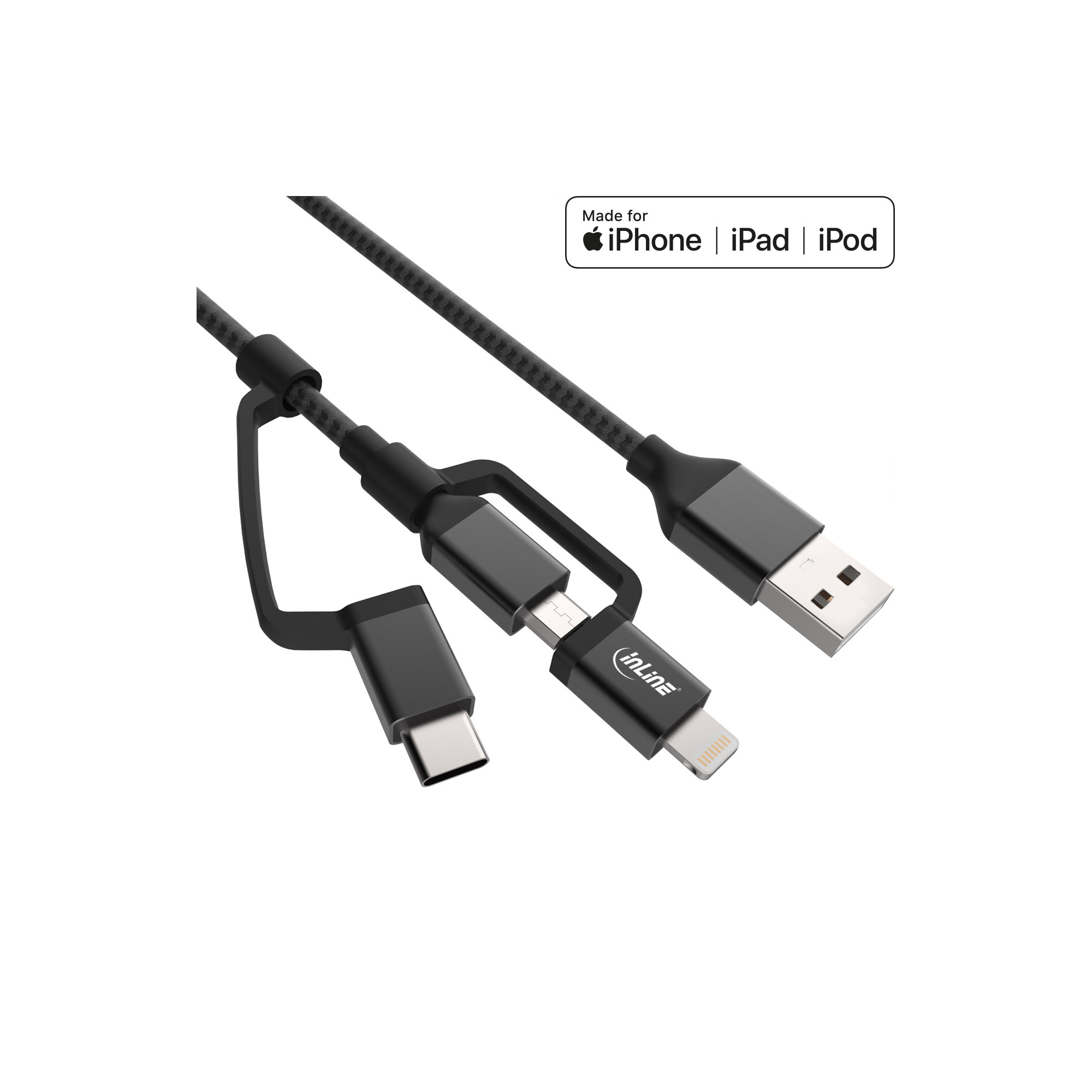 InLine 31415S. Snoerlengte: 1,5 m, Aansluiting 1: USB A, Aansluiting 2: Micro-USB B, USB-versie: USB 2.0, Geslacht connector: Mannelijk/Mannelijk, Kleur van het product: Zwart