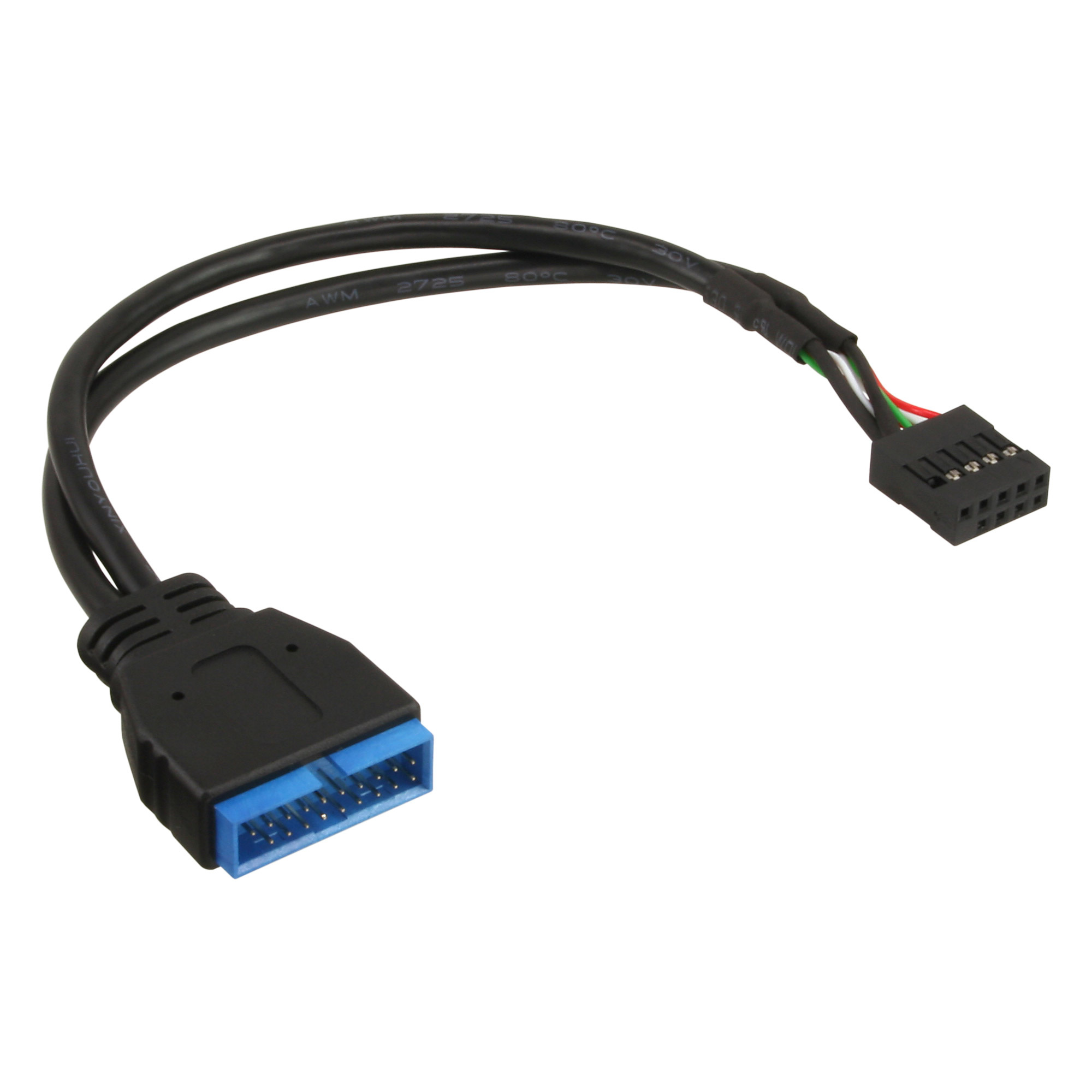 InLine USB 2.0 to 3.0 internal. Snoerlengte: 0,15 m, Aansluiting 1: USB 2.0 10pin, Aansluiting 2: USB 3.0 19pin, Kleur van het product: Zwart