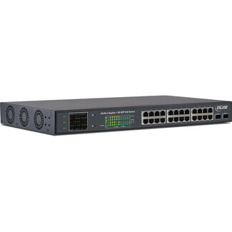 InLine® InLine® PoE+ Gigabit Network Switch 24 Port, 1Gb/s, 2x SFP, 48,26cm (19" 1U, brackets included), Metal, fan control, with display, 420W