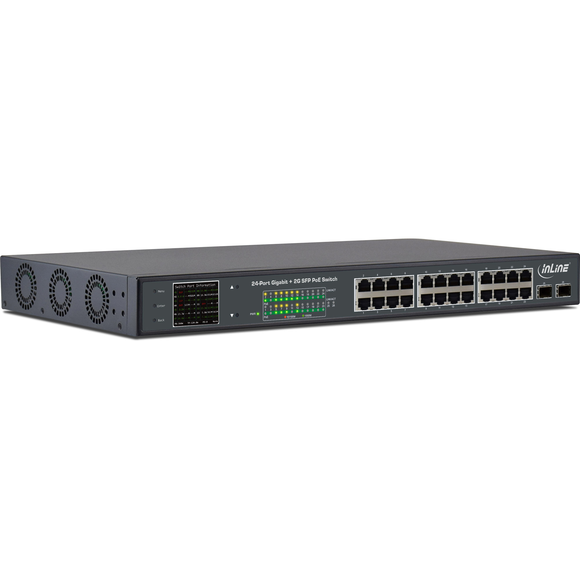 InLine 32324P. Type basis-switching RJ-45 Ethernet-poorten: Gigabit Ethernet (10/100/1000), Aantal basis-switching RJ-45 Ethernet-poorten: 24. Full duplex. MAC-adrestabel: 8000 ent