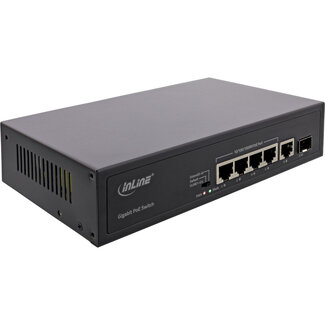 InLine® InLine® PoE+ Gigabit Network Switch 5 Port (4x PoE+), 1xSFP, 1Gb/s, desktop, metal, without fan