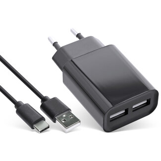 InLine® InLine® USB DUO+ Set, Power Adapter 2 Port + USB Type-C cable, 100-240VAC to 5V / 2.1A black