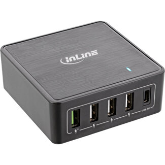 InLine® InLine® Power Delivery + Quick Charge 3.0 USB power adapter, charger, 4x USB A + USB Type-C, 60W, black