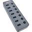 InLine® USB 3.2 Gen.1 hub, 7-port, with switch, aluminium, grey, with power supply unit