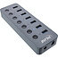 InLine® USB 3.2 Gen.1 hub, 7-port, with switch, aluminium, grey, with power supply unit