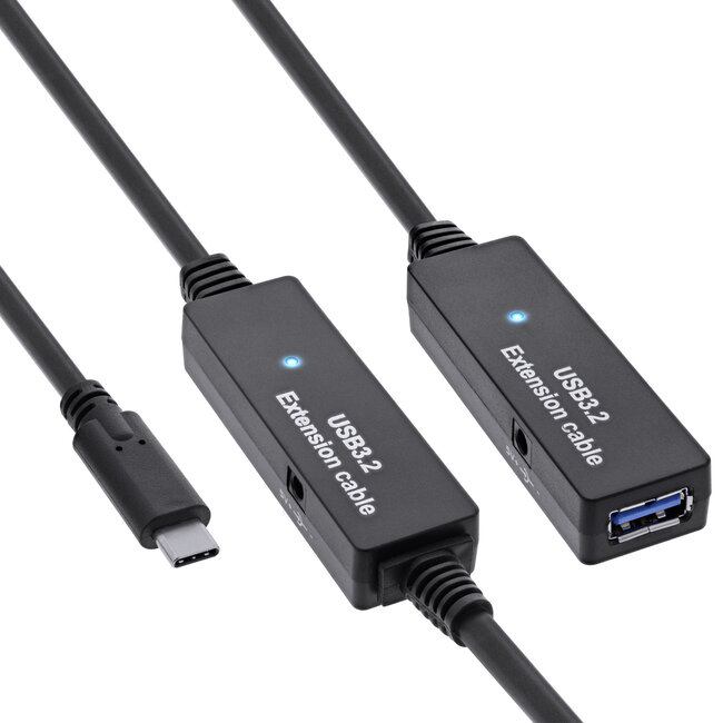 InLine® USB 3.2 Gen.1 active extension, USB-C male to USB-A female, 10m