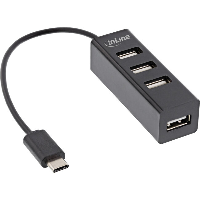 InLine® USB 2.0, 4-Port Hub, USB-C male to 4x USB-A female, black, 15cm, slim design