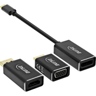 InLine® InLine® USB Display Converter Set 6-in-1, USB Type-C male to DisplayPort female, HDMI, VGA (DP Alt Mode), 4K/60Hz, black, 0.2m