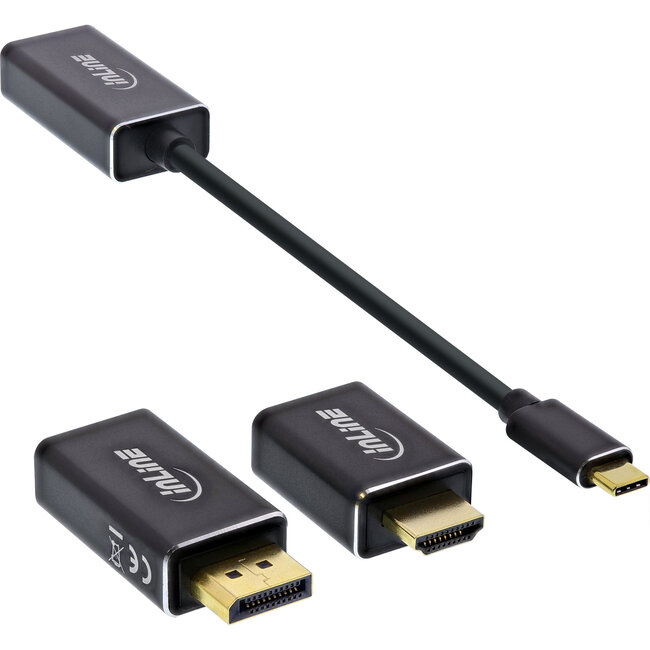 InLine® USB Display Converter Set 6-in-1, USB Type-C male to DisplayPort female, HDMI, VGA (DP Alt Mode), 4K/60Hz, black, 0.2m