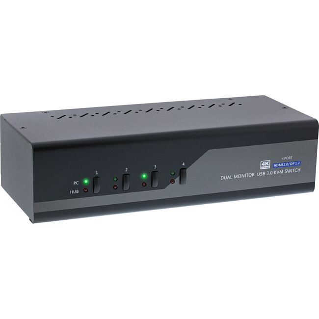 InLine® KVM Desktop Switch, 4-port, Dual Monitor, DP 1.2+HDMI 2.0, 4K, USB 3.0, Audio