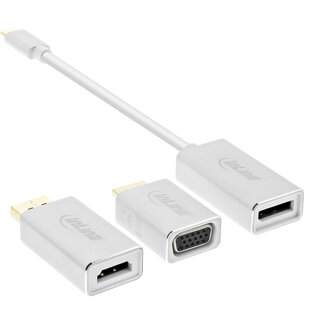 InLine® InLine® USB Display Converter Set 6-in-1, USB Type-C male to DisplayPort female, HDMI, VGA (DP Alt Mode), 4K/60Hz, silver, 0.2m