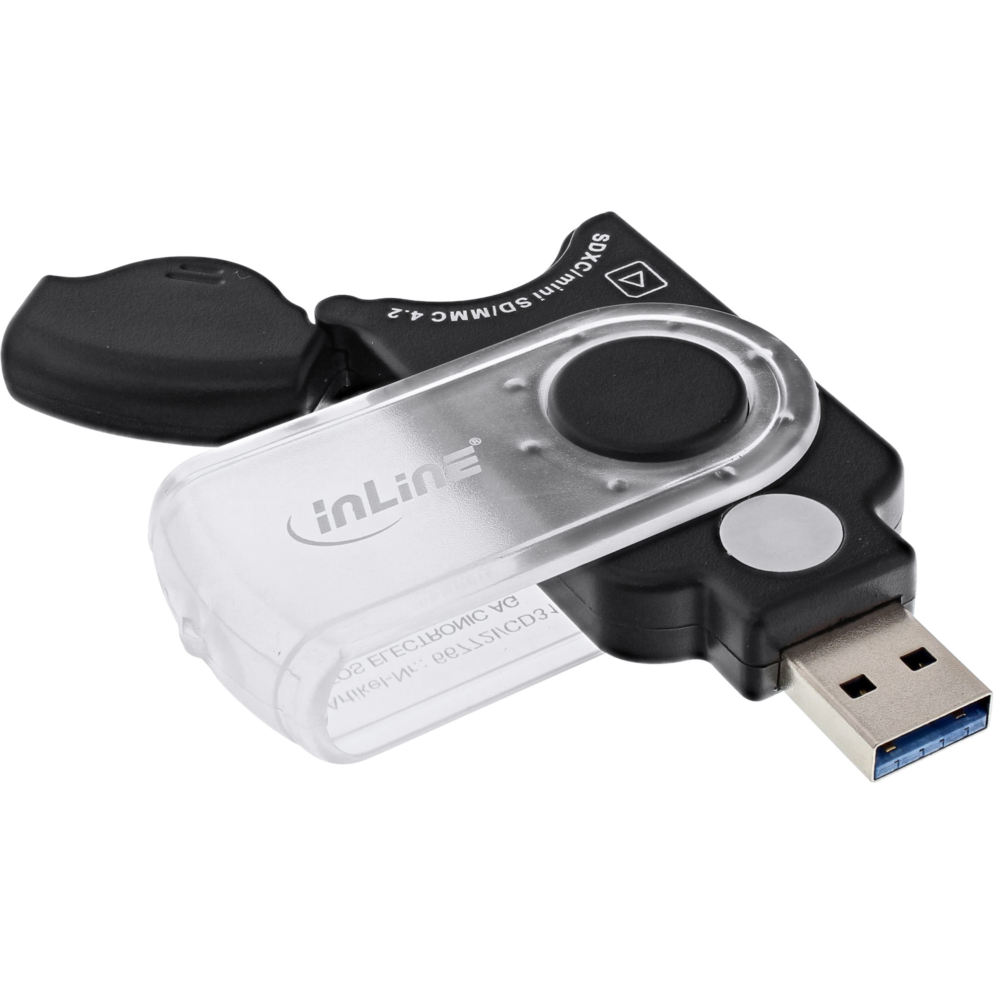 InLine 66772I. Compatibele geheugenkaarten: MMC, MMC Mobile, MMC+, MMCmicro, MicroSD (TransFlash), MicroSDHC, MicroSDXC, MiniSD, MiniSDHC,..., Kleur van het product: Zwart, Overdra